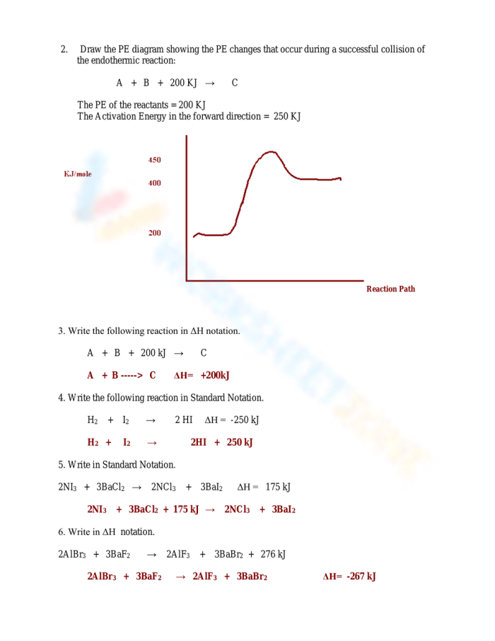 Students analyzing potential energy concepts in a sixth-grade worksheet