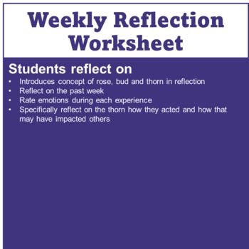 Rose and Thorn Reflection Activity worksheet for sixth grade students to build social emotional skills and practice fractions