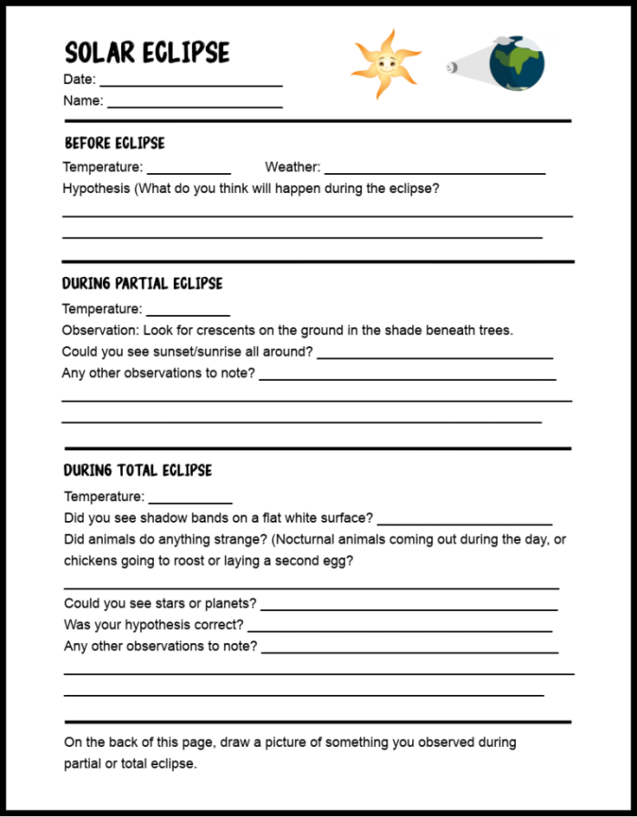 Sixth grade student completing a solar eclipses science worksheet with reading comprehension questions