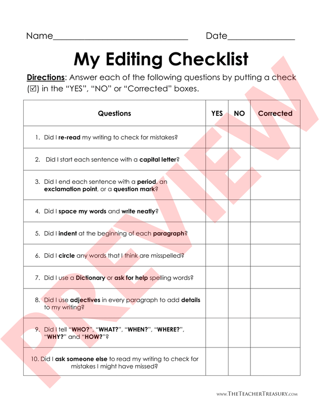 A sixth grade student using an editing checklist worksheet to review grammar, mechanics, and style in their algebra writing assignment