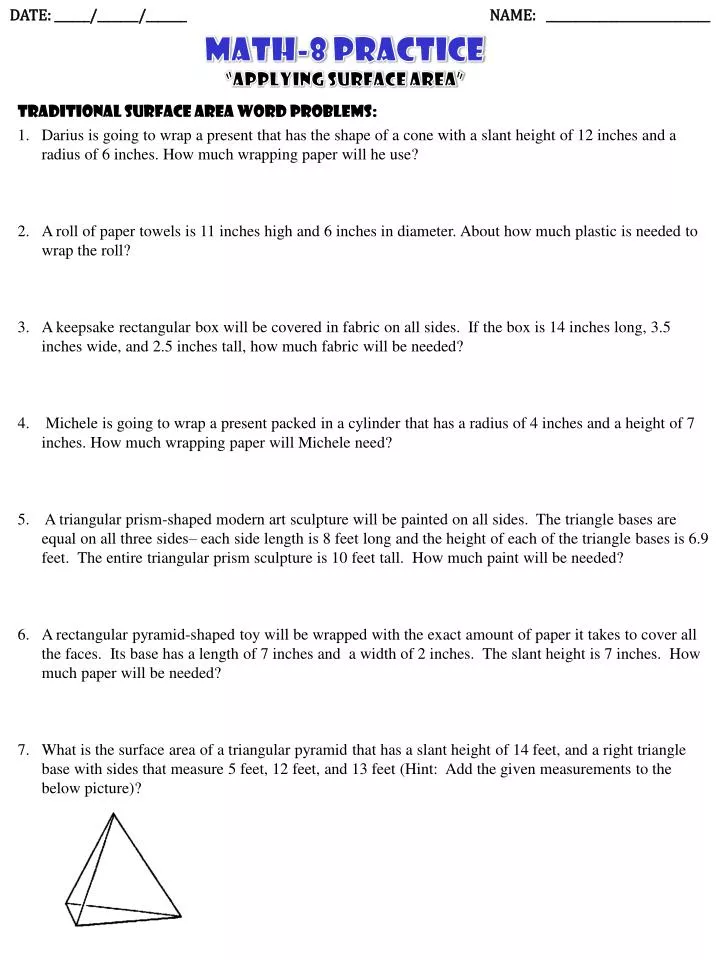 Engaging surface area challenges for students to enhance their geometry skills Surface Area Word Problems worksheet for sixth graders featuring real-world scenarios