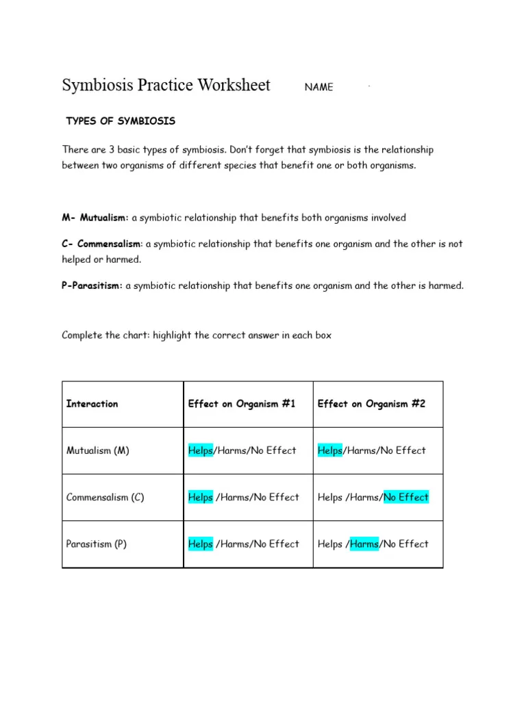 Sixth grade students learning about mutualism parasitism and commensalism symbiotic relationships in ecosystems worksheet image 23