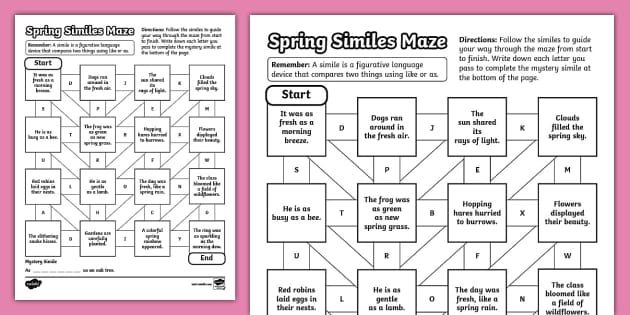 Sixth grade students practice reading and identifying similes in this Valentine's Day themed figurative language maze worksheet