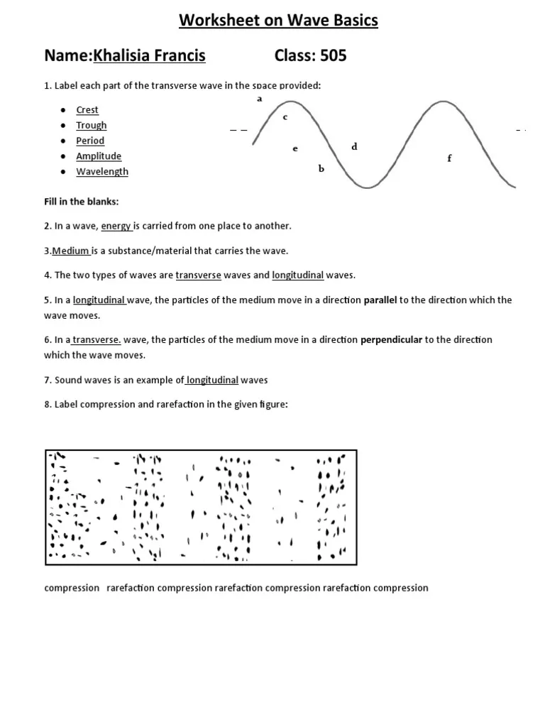 Characteristics of Waves: Part 1 worksheet for sixth graders exploring wave properties