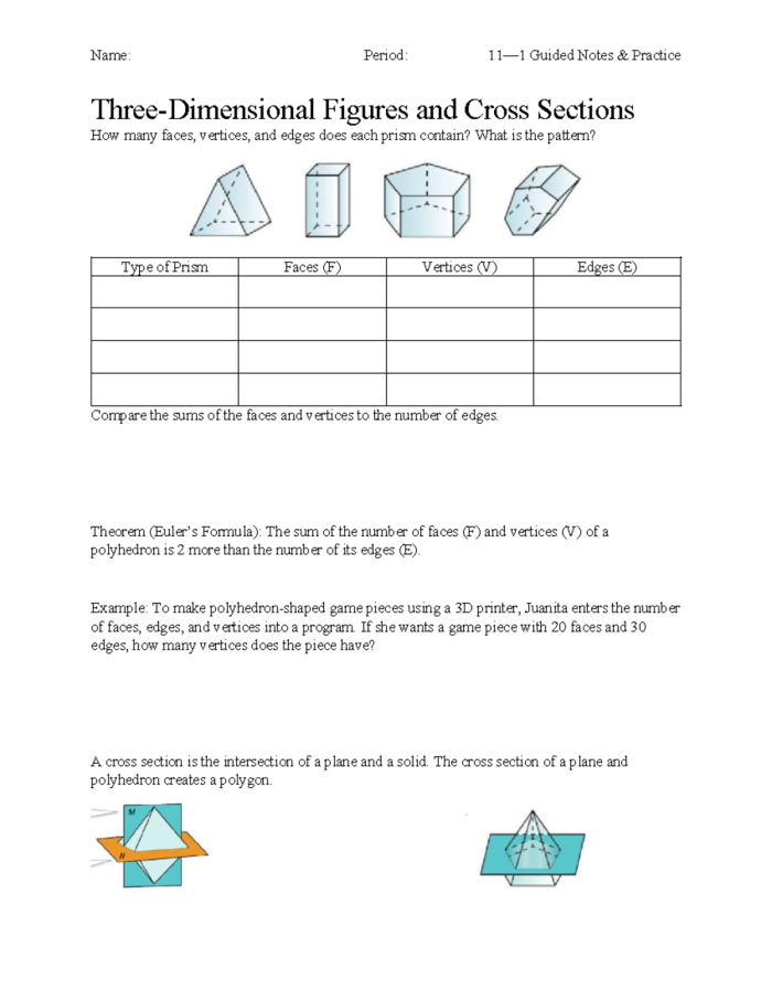Seventh grade students practice identifying cross sections of 3D shapes with this geometry worksheet 23