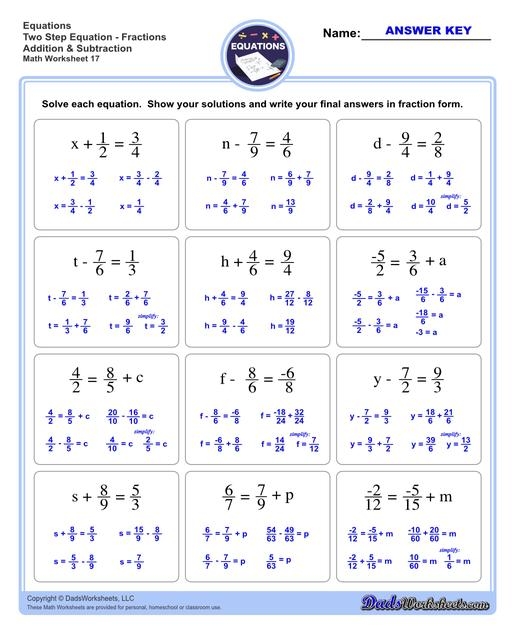 Seventh grade algebra worksheet featuring equations with parentheses and division steps
