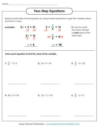 Seventh grade algebra worksheet featuring equations with parentheses and division steps