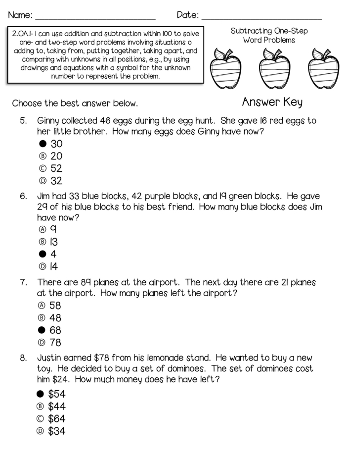 Worksheet featuring two-step equation word problems for seventh grade students