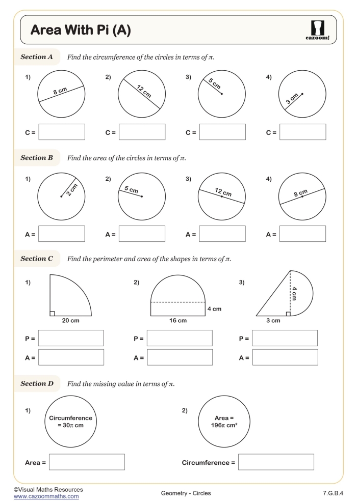 Area of Circles Worksheet 23 Pi Radius Squared Practice Seventh grade student calculating the area of a circle using the pi radius squared formula on a worksheet