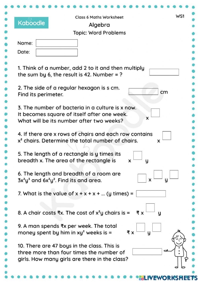 Worksheet example showing how to identify equivalent expressions in measurement contexts for algebra practice Seventh grade student solving equivalent expression word problems involving real world measurement scenarios