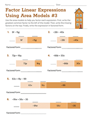 Seventh grade algebra students practicing factoring linear expressions on a data and graphing worksheet