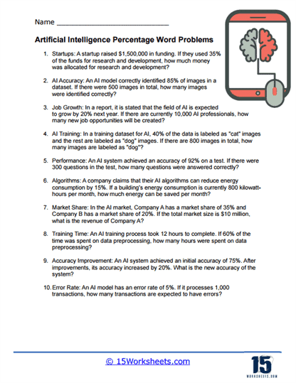 Seventh grade math worksheet featuring real-world financial percent word problems for students