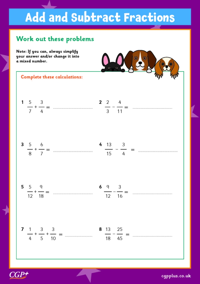 Adding and Subtracting Positive and Negative Fractions Practice Worksheet 19 Seventh grade math worksheet featuring problems on adding and subtracting positive and negative fractions