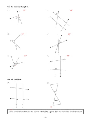 Angle Relationships Handout worksheet for seventh-grade geometry students