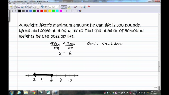 One-Step Inequality Word Problems worksheet for seventh-grade students