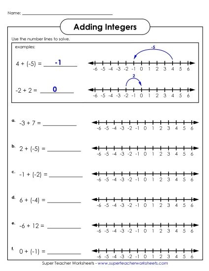Seventh grade students practicing addition and subtraction of integers on a math worksheet
