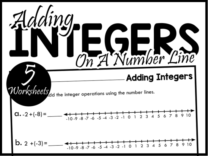 Seventh grade student using a number line to add positive and negative integers together on a math worksheet