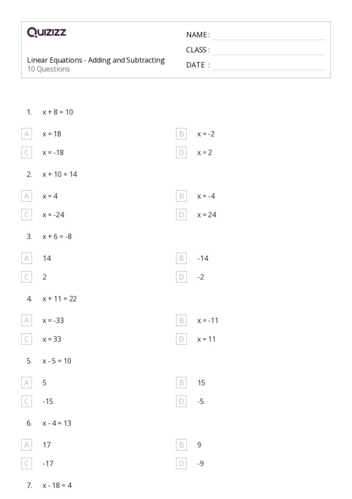 Add Linear Expressions Practice Problems for Grade 7 Algebra Image 9 Seventh grade algebra worksheet showing problems for adding linear expressions with variables and coefficients