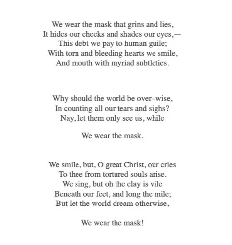 Seventh grade students analyzing the themes and symbolism in Paul Laurence Dunbar’s poem We Wear the Mask