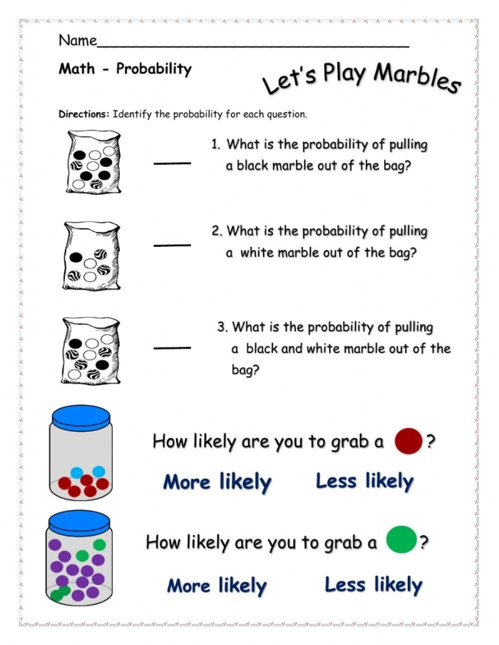 Seventh grade math worksheet featuring probability models for geometry predictions