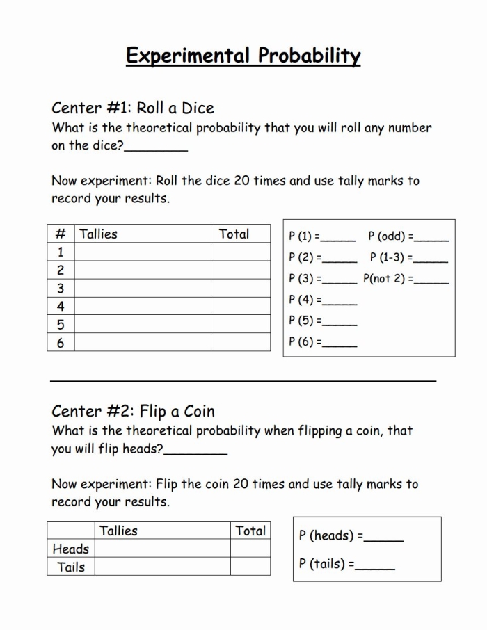 Seventh grade math worksheet featuring problems on calculating theoretical probability to make future predictions