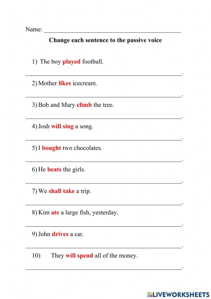 Active and Passive Voice Physical Science Practice Worksheet 15 Eighth grade grammar worksheet featuring scientific sentences for practicing active and passive voice identification