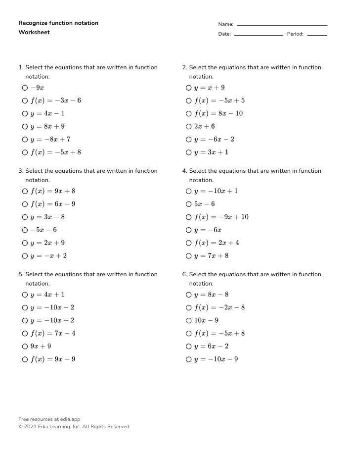 Eighth-grade students analyzing relations to determine functions in their algebra worksheet