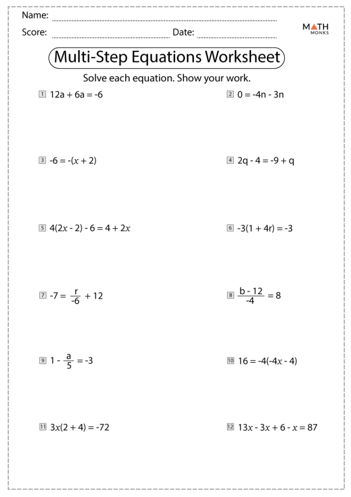 Eighth grade students solving multi-step equations on an algebra quiz worksheet with numbered problems