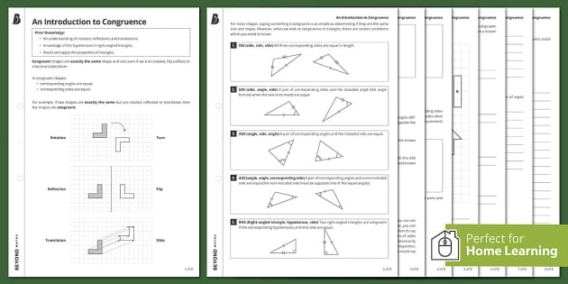 Practice worksheet 16 for sequences of congruence transformations in geometry Eighth grade geometry worksheet showing multiple figures with arrows indicating sequential congruence transformations including rotations reflections and translations
