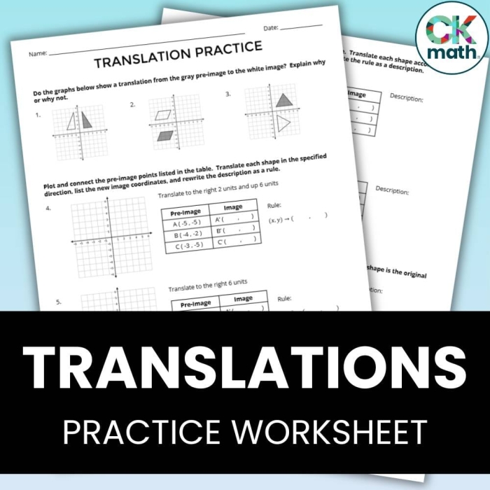 Eighth-grade students working on a Translations on the Coordinate Plane worksheet with graphing figures