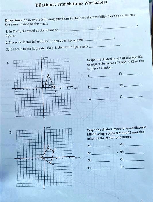 Transformations on the Coordinate Plane Dilations Handout Worksheet 11 Eighth grade math worksheet showing a geometric shape being dilated on a coordinate plane grid