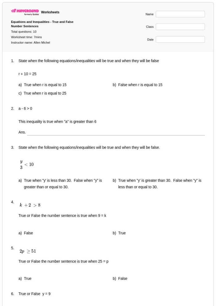 Properties of Exponents: True or False worksheet for Eighth Grade