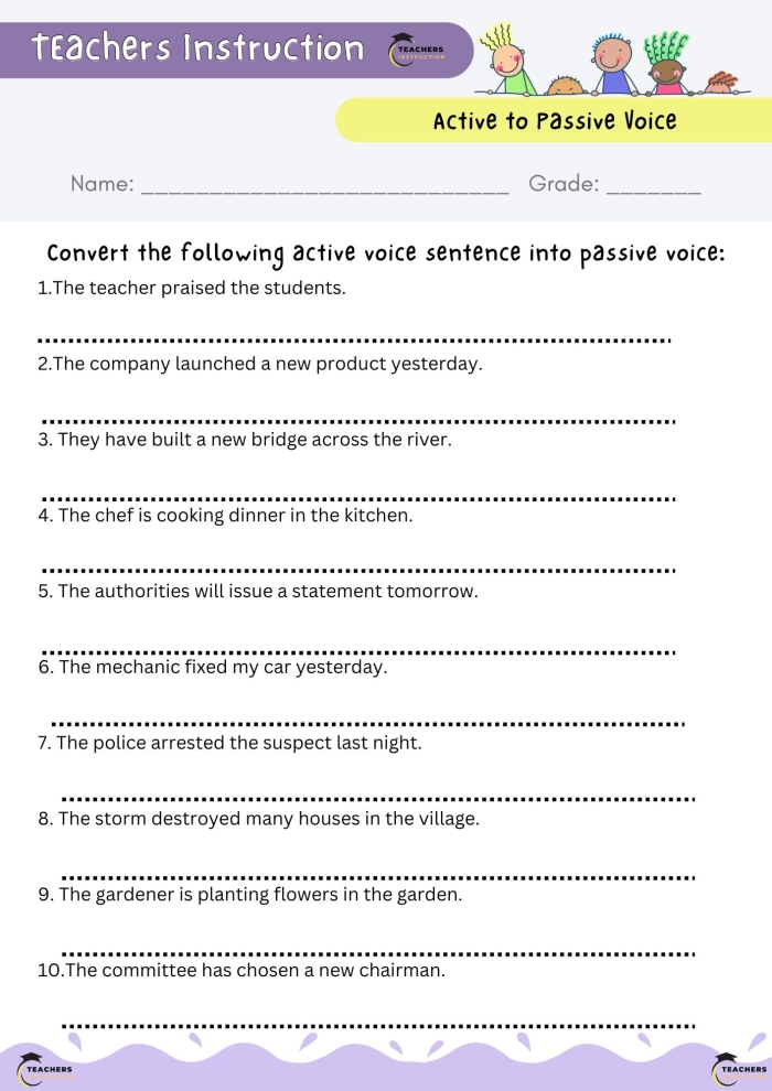 Active and Passive Voice Grammar Worksheet for 8th Grade Science Lesson 16 Eighth grade physical science worksheet for identifying active and passive voice sentences