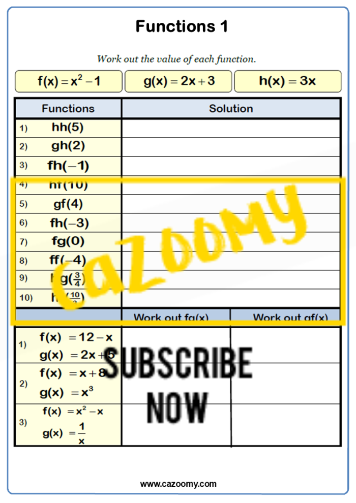 Eighth-grade algebra worksheet focused on identifying functions in various relations