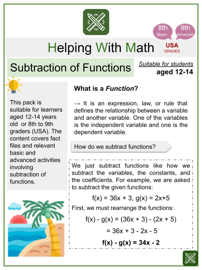 Eighth grade math worksheet explaining how to identify a function from a set of relations