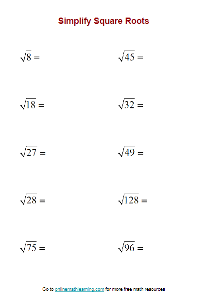 Solving Equations With Square Roots worksheet for Eighth Grade