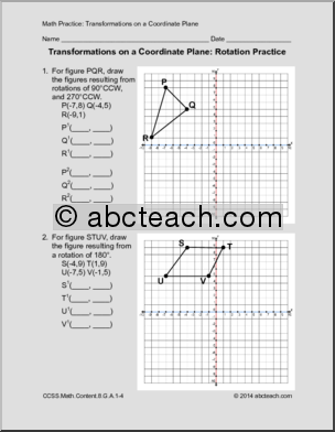 Eighth grade geometry worksheet featuring coordinate plane reflections practice