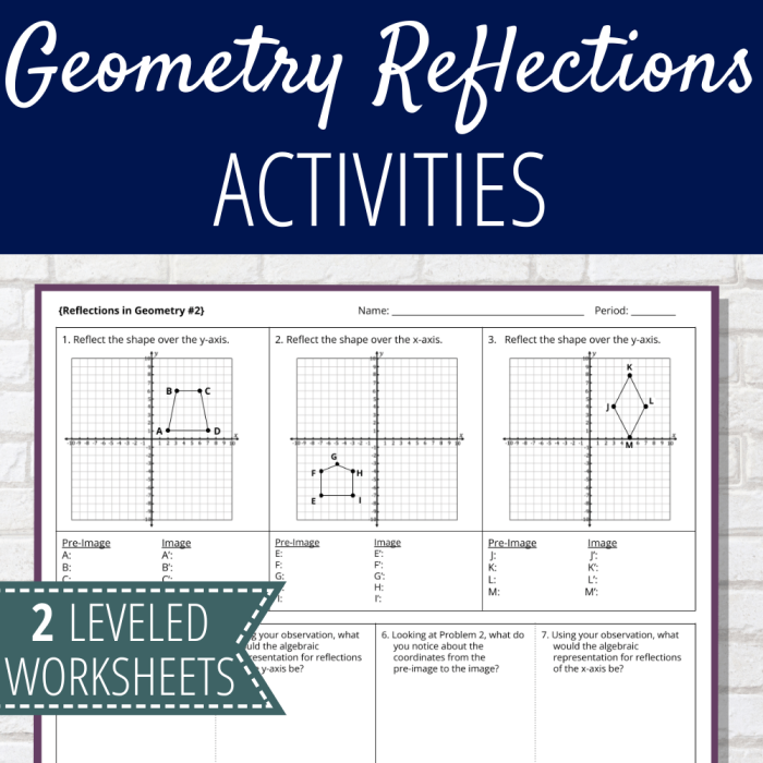 Eighth grade geometry worksheet featuring coordinate plane reflection practice problems