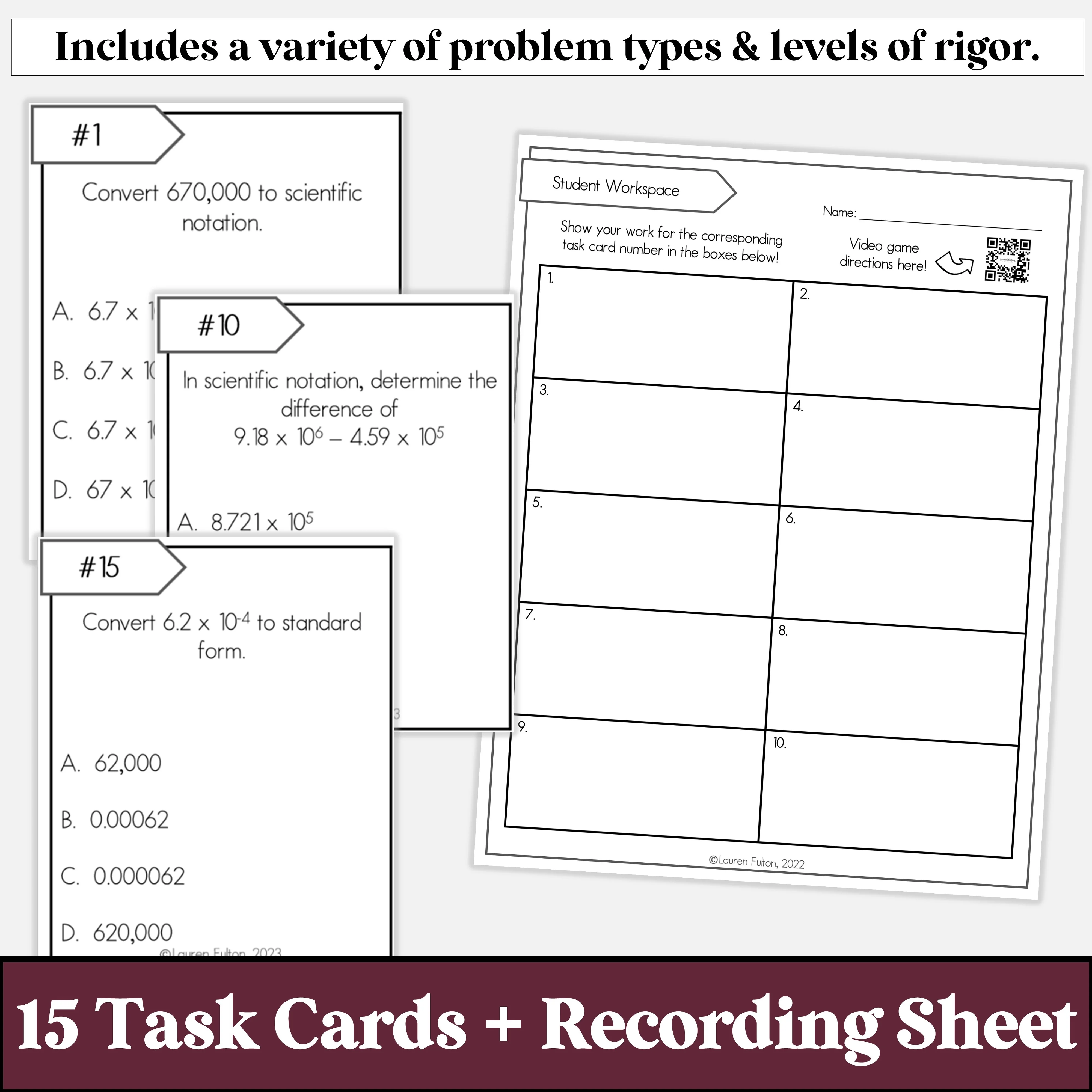 A student navigating a Scientific Notation Maze worksheet designed for eighth graders