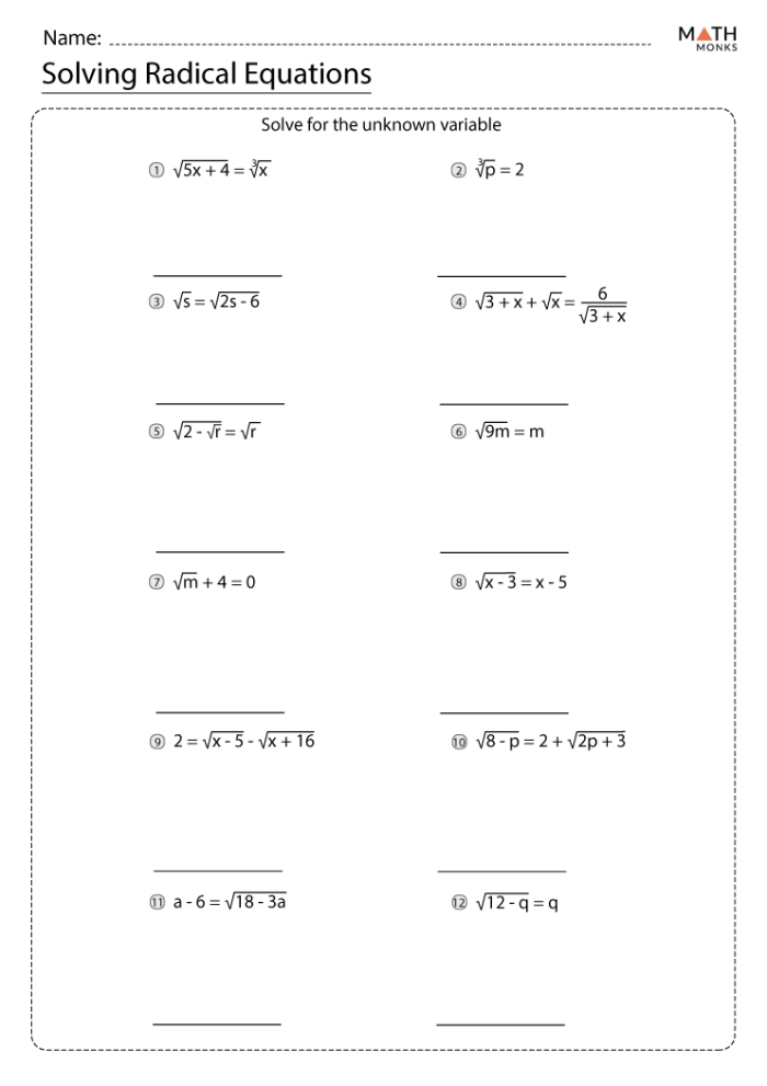 Solving Equations With Square Roots worksheet for Eighth Grade