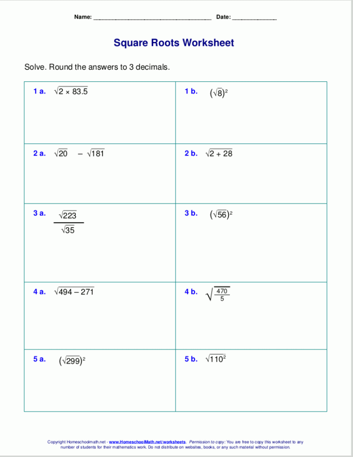 Solving Equations With Square Roots worksheet for Eighth Grade