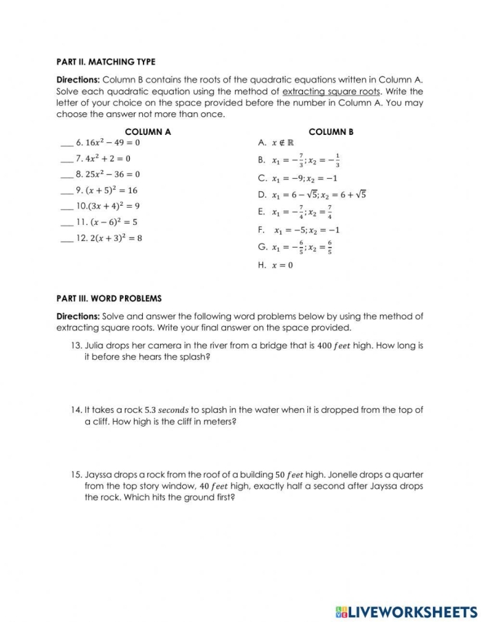 Eighth grade student solving quadratic equations by taking square roots of both sides