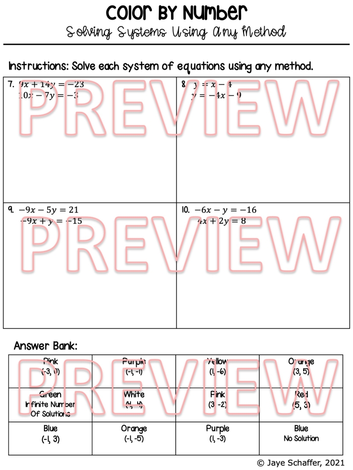 Solving Systems of Equations: Any Method worksheet for Eighth Grade