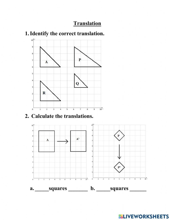 Describing Translations worksheet for eighth-grade mixed operations Eighth-grade geometry worksheet focused on understanding translations in the coordinate plane