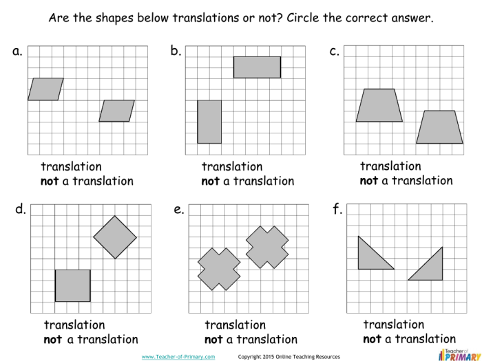 Describing Translations worksheet for mixed operations in geometry Eighth-grade geometry worksheet focused on translations on the coordinate plane