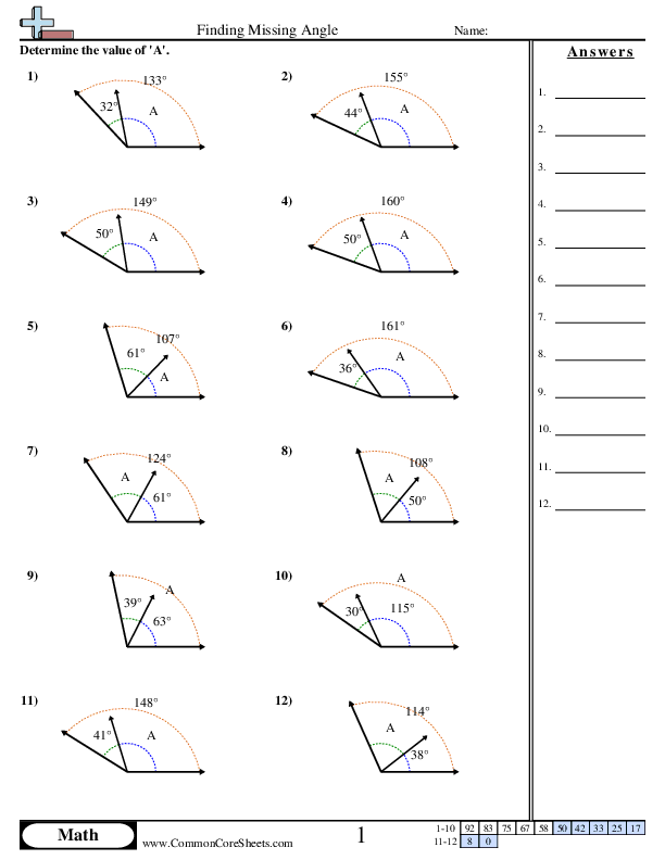 Worksheet featuring the Triangle Angle Sum Theorem for finding missing angles in triangles