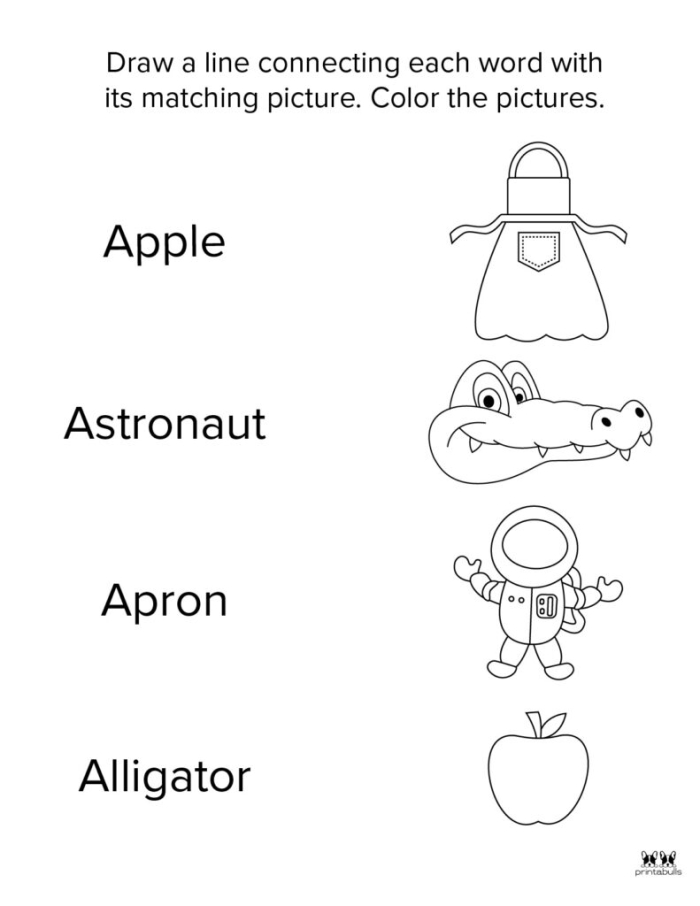 Worksheet for preschoolers to color while learning about the letter A and its sounds
