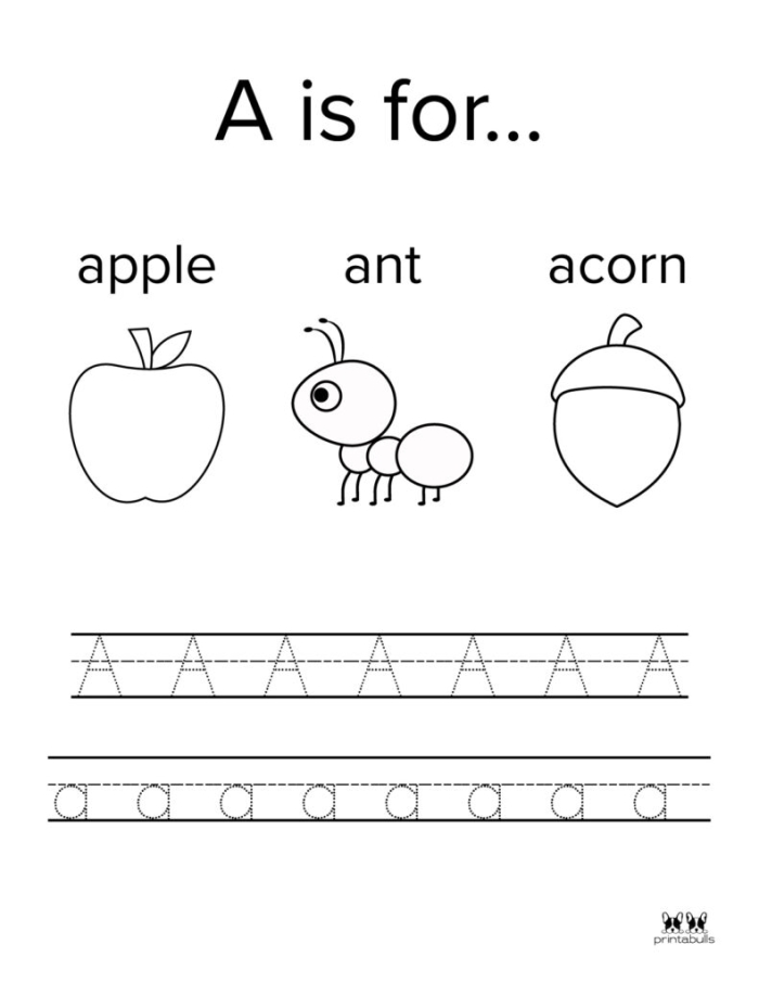 Colorful A Is For... worksheet designed for preschoolers to learn and practice the letter A sounds. Engaging activity for pre-K children featuring fun illustrations and coloring opportunities.