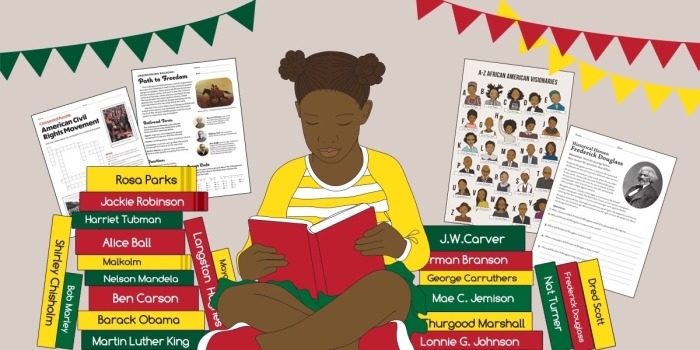 A colorful A-Z African American Visionaries poster worksheet designed for early learners
