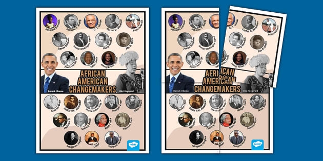 A vibrant A-Z poster showcasing African American visionaries for Pre-K learners